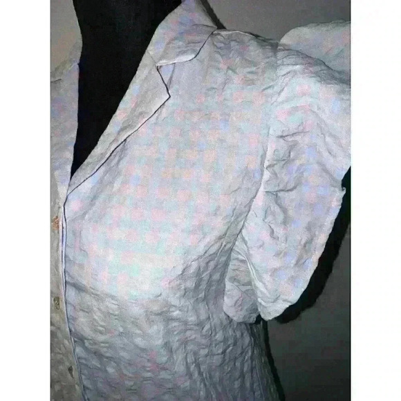 The Shirt Rochelle Behrens Baby Blue & Pink Checkered Collared Dress NWT Size XS - Picture 3 of 8